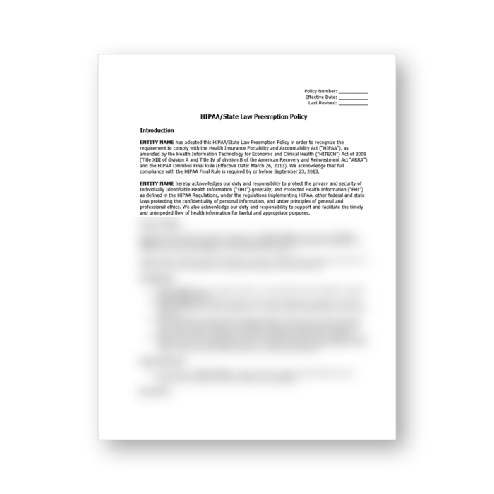 HIPAA/State Law Preemption Policy Template
