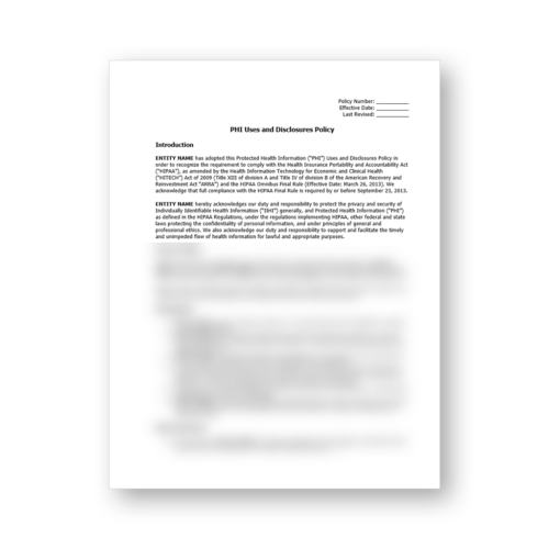 HIPAA PHI Uses and Disclosures Policy Template
