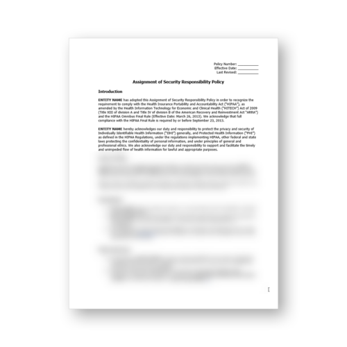 HIPAA Assignment of Security Responsibility Policy Template