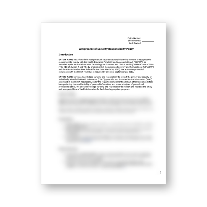 HIPAA Assignment of Security Responsibility Policy Template