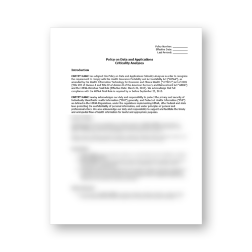 HIPAA Policy on Data and Applications Criticality Analyses Template