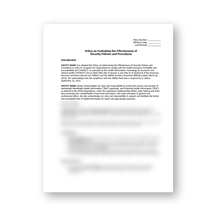 HIPAA Policy on Evaluating the Effectiveness of Security Policies and Procedures Template