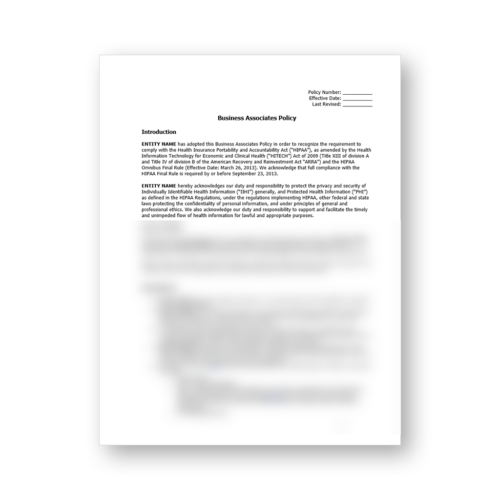 HIPAA Business Associates Policy Template