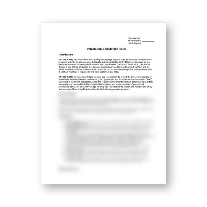 HIPAA Data Backup and Storage Policy Template