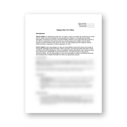 HIPAA Unique User ID Policy Template