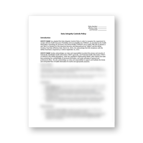 HIPAA Data Integrity Controls Policy Template