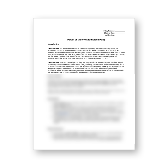HIPAA Person or Entity Authentication Policy Template