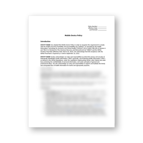 HIPAA Mobile Device Policy Template